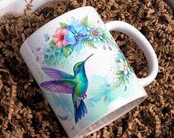 Hummingbird 11oz 15oz Mug Wrap Sublimation Png Design, Floral Alcohol Ink Mug Sublimation,Digital Download