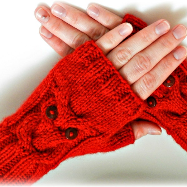 ON SALE Owl Fingerless Mittens // Cable Knit Fingerless Gloves // Fall Fashion Accessories