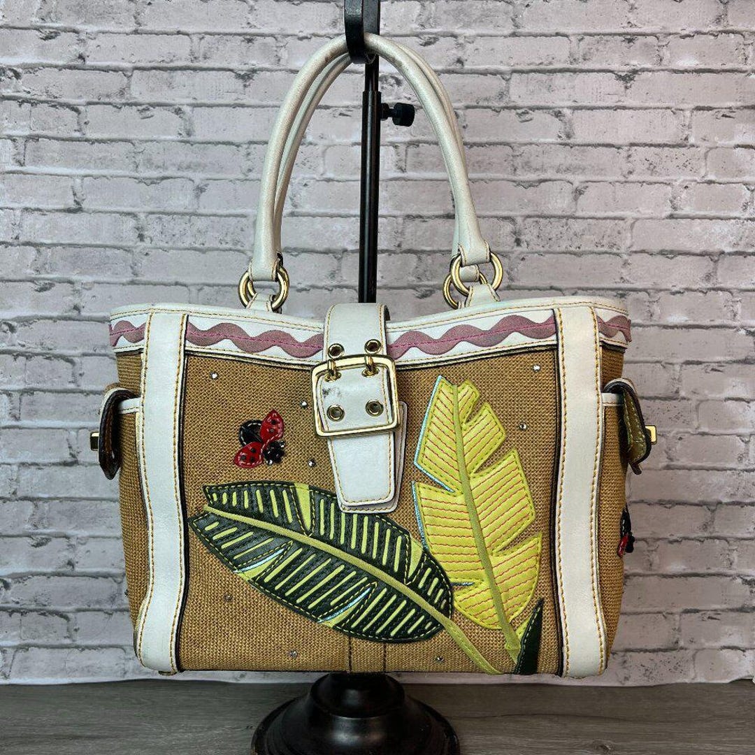 Rare Vintage Y2k Ladybug Coach Canvas Applique White Leather With