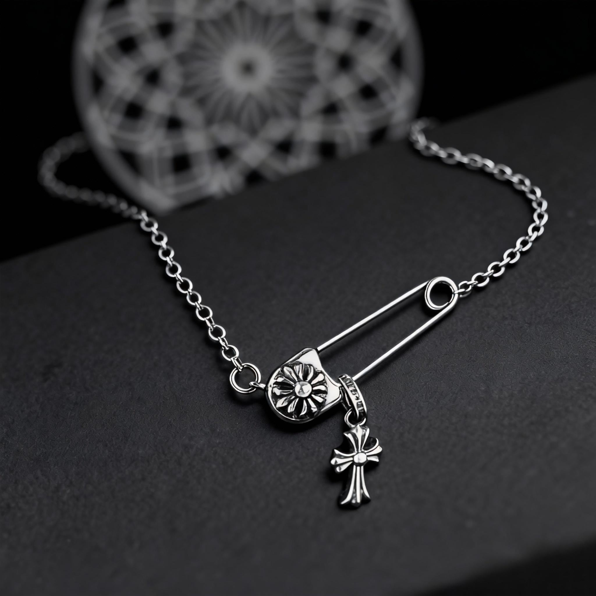 Safety Chrome Pin Hearts Necklace Diamond Chain Silver 22k Gold 