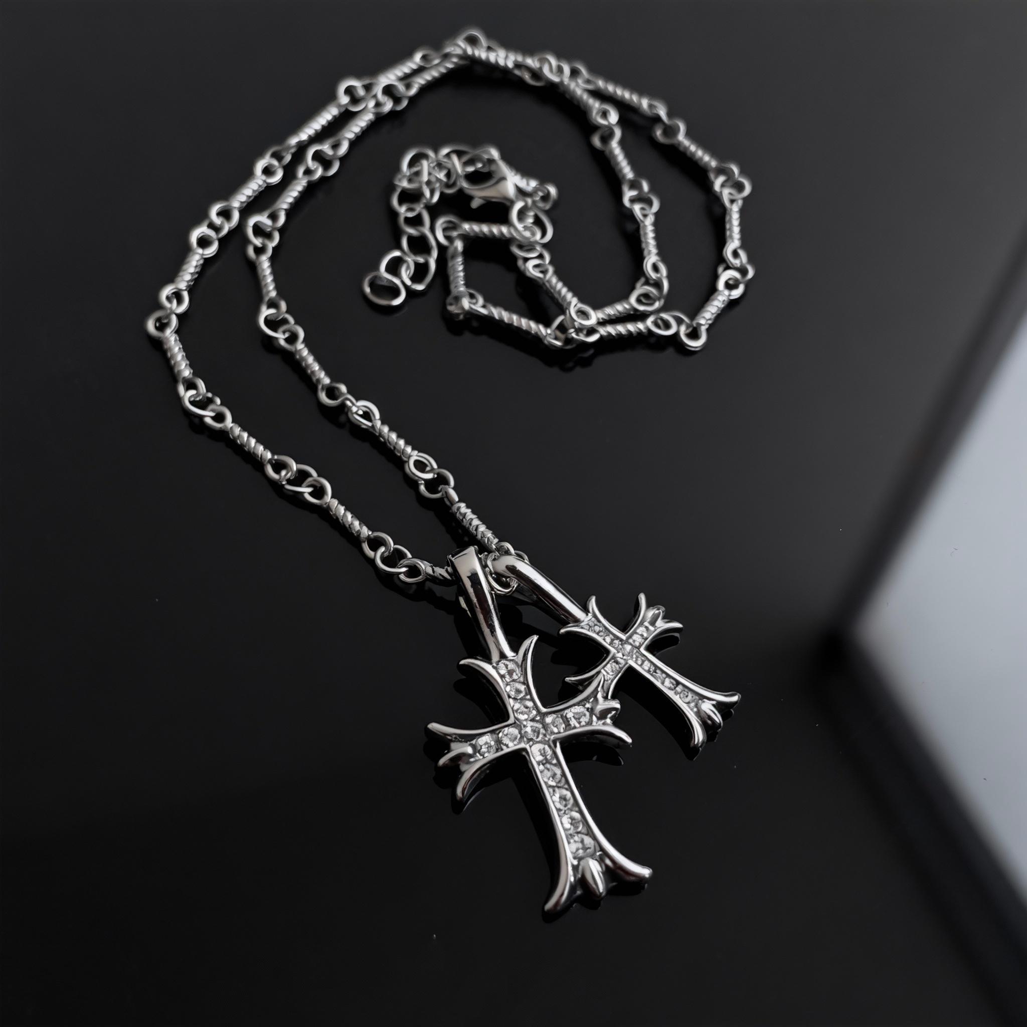Chrome Hearts Vintage Hexagram ✡ Cross Double Pendant Alphabet Necklace Chrome Hearts Style Necklace Double Cross - Etsy main image 4