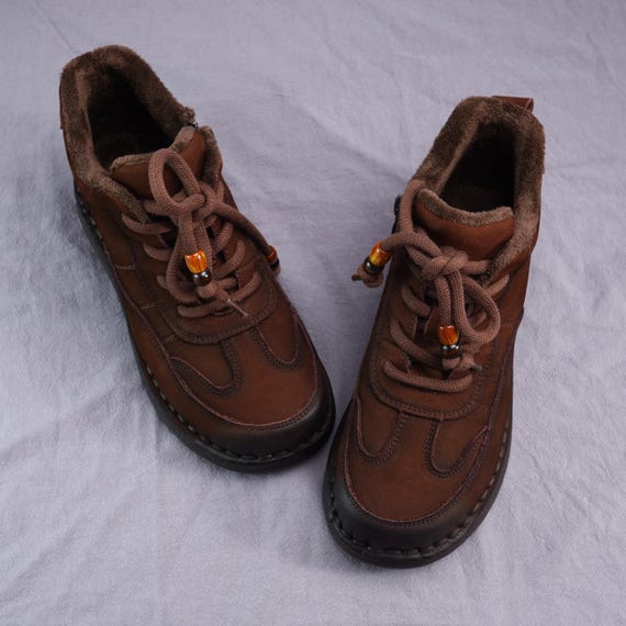 Real leather ankle boots for women, brown fur lined winter boots, cozy warm walking shoes, handmade zip boots, christmas gift for her