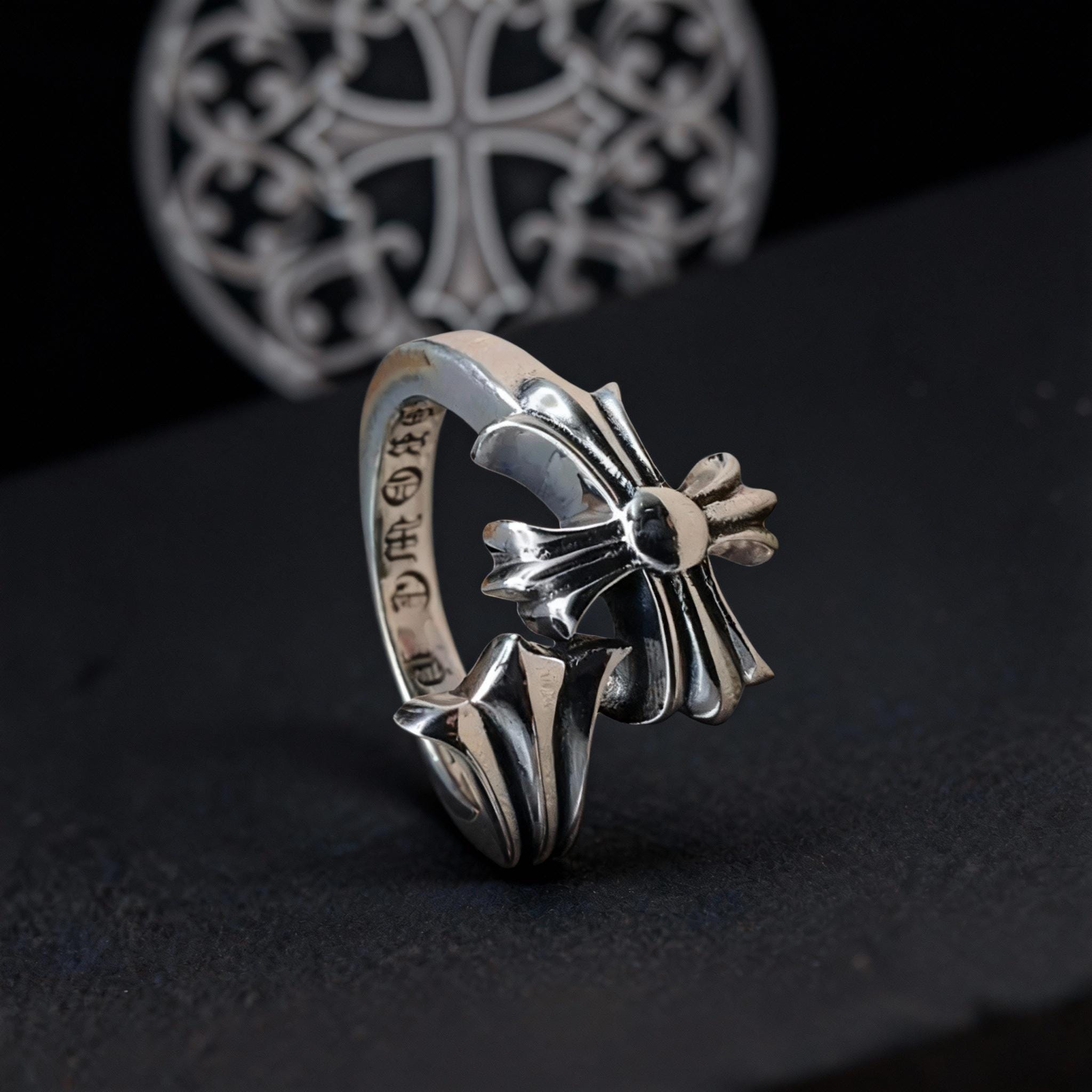 アクセサリー Chrome Hearts Sterling Silver Ring US Size 7 Chrome Hearts Cemetery Cross Ring Vintage 925 Sterling