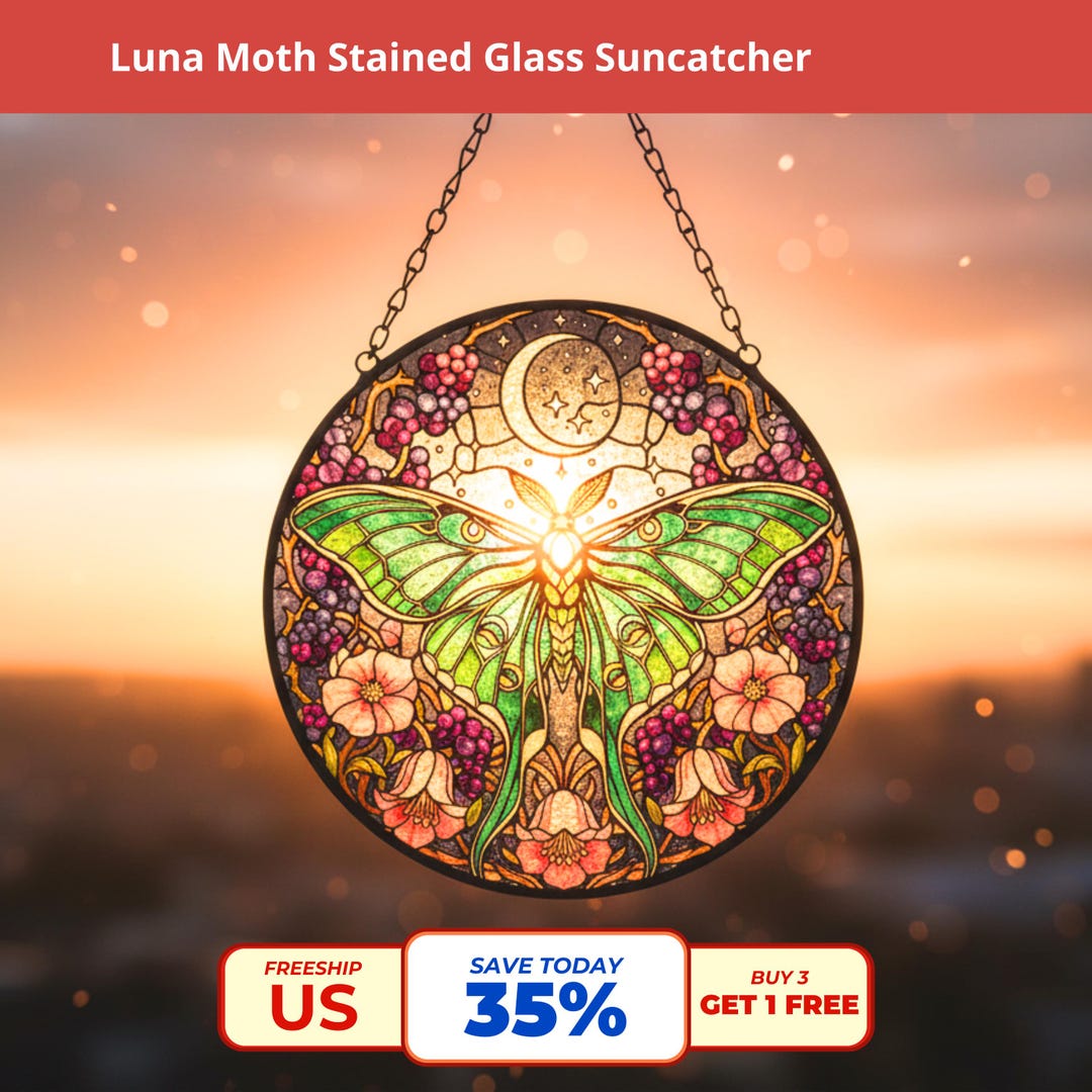 Luna Moth Suncatcher, Celestial Stained Glass Window Hanging - Etsy