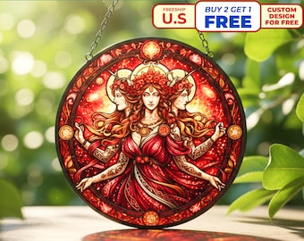 Hecate Triple Goddess Suncatcher, Pagan Altar Window Hanging
