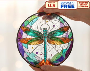 Dragonfly Stained Glass Suncatcher, Bohemian Home Decor