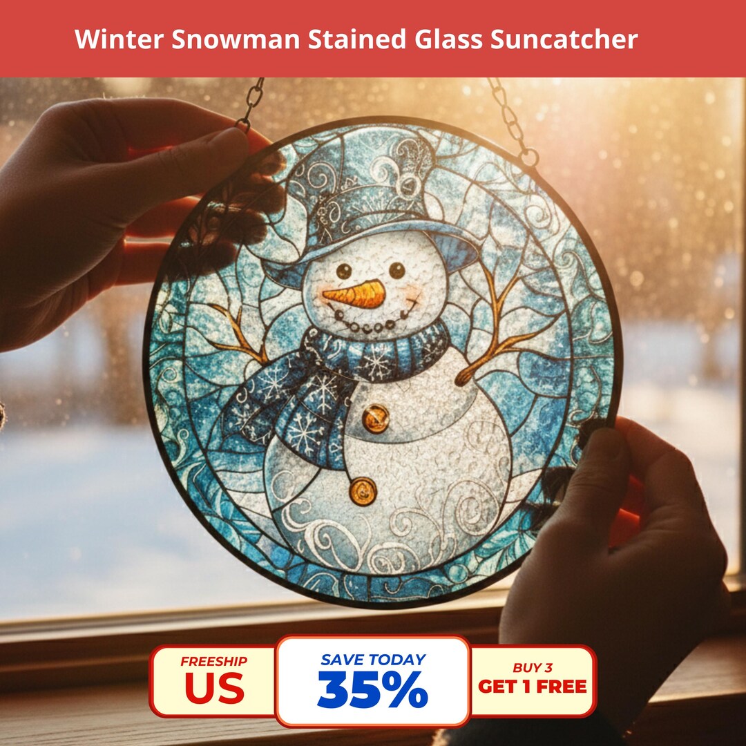 Snowman Stained Glass Suncatcher, Winter Holiday Window Decor - Etsy