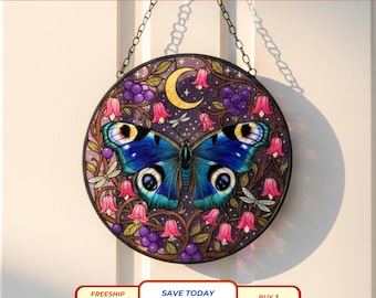 Celestial Butterfly Suncatcher, Crescent Moon Window Decor