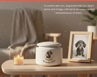 Urna personalizada para perro salchicha / Recuerdo de cerámica para cenizas de perro / Regalo conmemorativo personalizado para mascotas