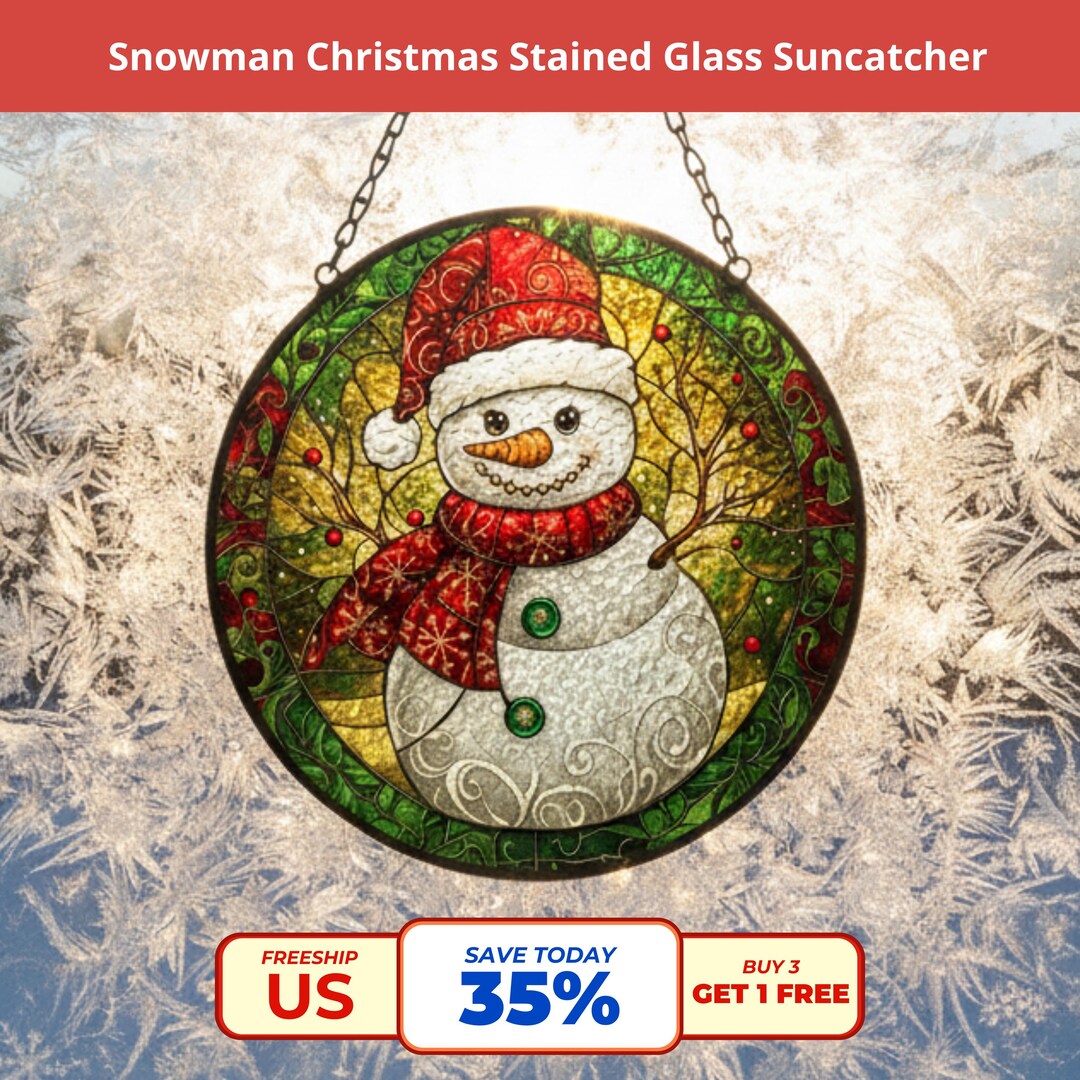 Snowman Christmas Stained Glass Suncatcher, Holiday Ornament - Etsy