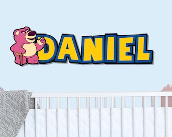 Toy Story Lotso Custom Name Wooden Wall Decor, Personalized Kids Room Sign, Nursery Wall Decor, Custom Name Door Sign
