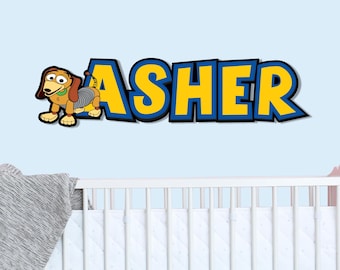 Toy Story Slinky Dog Custom Name Wooden Wall Decor, Personalized Kids Room Sign, Nursery Wall Decor, Custom Name Door Sign