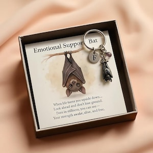 Emotionale Unterstützung Fledermaus Schlüsselbund, Vintage Fledermaus Anhänger mit Ermutigungs-Vers-Karte, inspirierendes Geschenk für Freunde