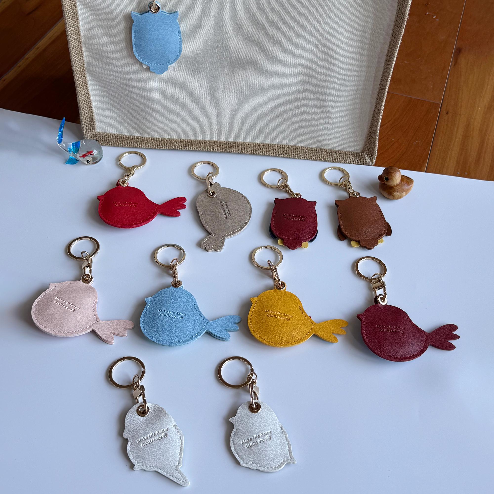 Bird AirTag Holder - PU Leather Keychain, Sparrow Owl Parrot, Bag Charm ...