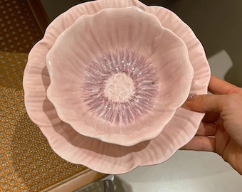 Handicraft Petal Shaped Ceramic Bowls - Bohemian Floral Dinnerware for Home Decor