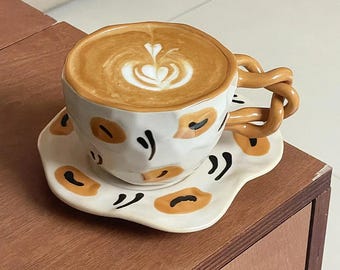 Twisted Dough Sticks Ceramic Coffee Tea Cup & Saucer | Whimsical Home Decor