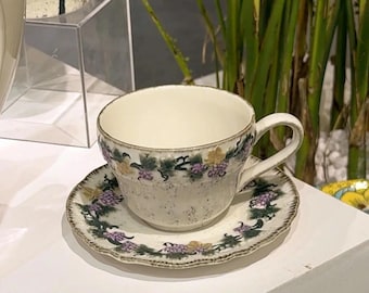 Grape Ceramic Coffee Cup & Saucer | Whimsical Home Decor