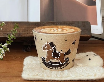 Distressed Horse Ceramic Cup Mug - Rustic Equestrian Drinkware for Morning Coffee &amp,Tea