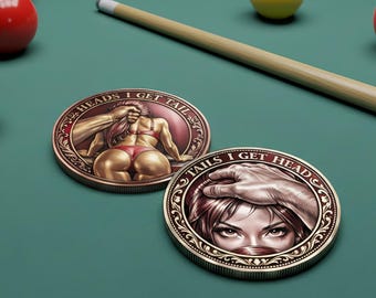 2PC Funny Heads and Tails Challenge Coin, Prank Gift
