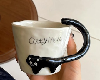Novelty Cat Ceramic Coffee Cup Mug with Handle,Gift For Cat Lover