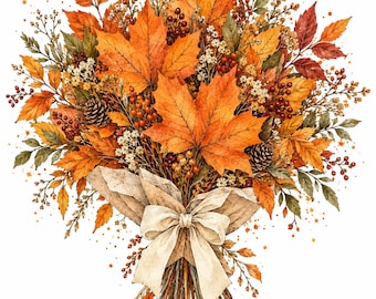 38 JPG Autumn Leaves Bouquet Clipart – Rustic Fall Harvest Florals JPG Set | Commercial Use