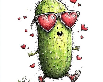 49 JPG Whimsical Funny Pickle Valentine Clipart – Cute Love Pickle Art JPG – Hearts Elements for Cards, Crafts & Stickers – Commercial Use
