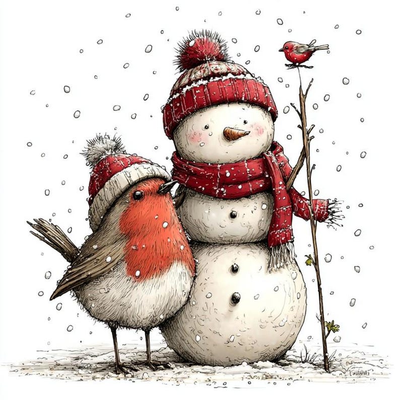 Whimsy Robin Quirky Christmas Robin Clipart, High Quality Watercolour Whimsical Bird ...