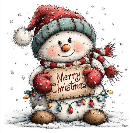 55 JPG Whimsical Merry Christmas Snowman Clipart Bundle – Holiday Winter Characters JPG Set | Commercial Use