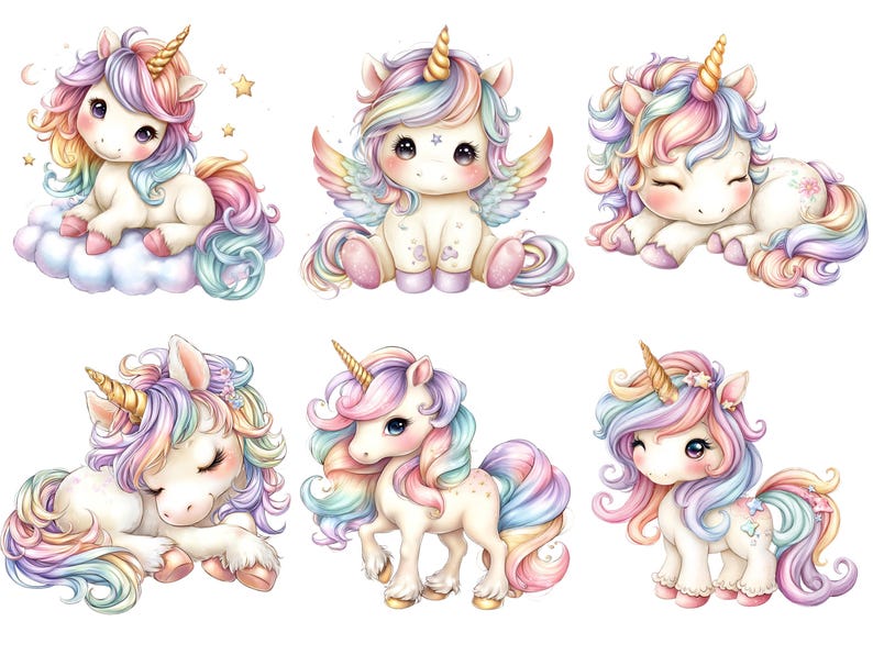 Cute Unicorn Clipart Set – Pastel Baby Unicorn PNG Bundle – Nursery Art ...