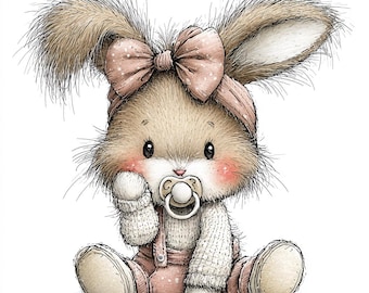 20 JPG Baby Animal Clipart – Bunny PNG – Cute Rabbit Digital Download for Nursery Art, Baby Shower Decor, Kids Room Prints, Scrapbook Design