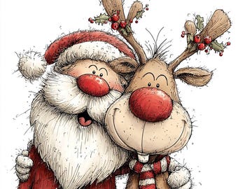 31 JPG, Weihnachten Santa & Rentier Clipart - Feiertags-Illustrations-Bundle - JPG Digital Set