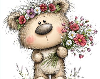 Clipart floral primaveral de animales del bosque: Gráficos infantiles originales (descarga digital JPG)