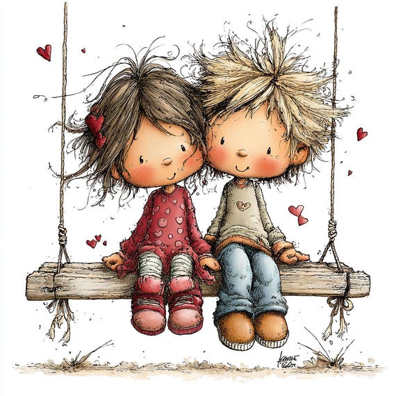 Lovers Valentine's Day Clipart: Whimsical Graphics (Digital Download - JPG)