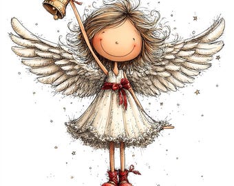 Whimsical Angels Christmas Clipart – Cute Festive Illustrations – Holiday Digital Download