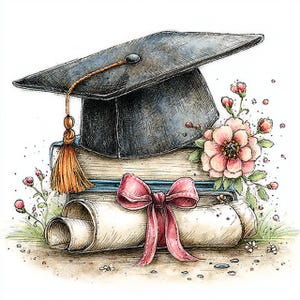 25 JPG Watercolor Graduation Clipart Collection – Whimsical Caps and Diploma Illustrations for Creative Projects JPG Set | Commercial Use