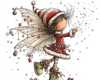 28 JPG Quirky Christmas Fairy Clipart, Whimsical Ephemera, Watercolor JPGs, Instant Download, Fantasy Junk Journal, Paper Craft