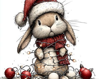 Whimsical Christmas Bunny Clipart – Watercolor Holiday Illustrations – Digital JPG Download