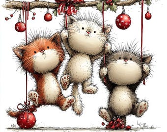 22 JPG Whimsical Christmas Cat Clipart – Festive Watercolor Graphics – Instant Digital JPGs