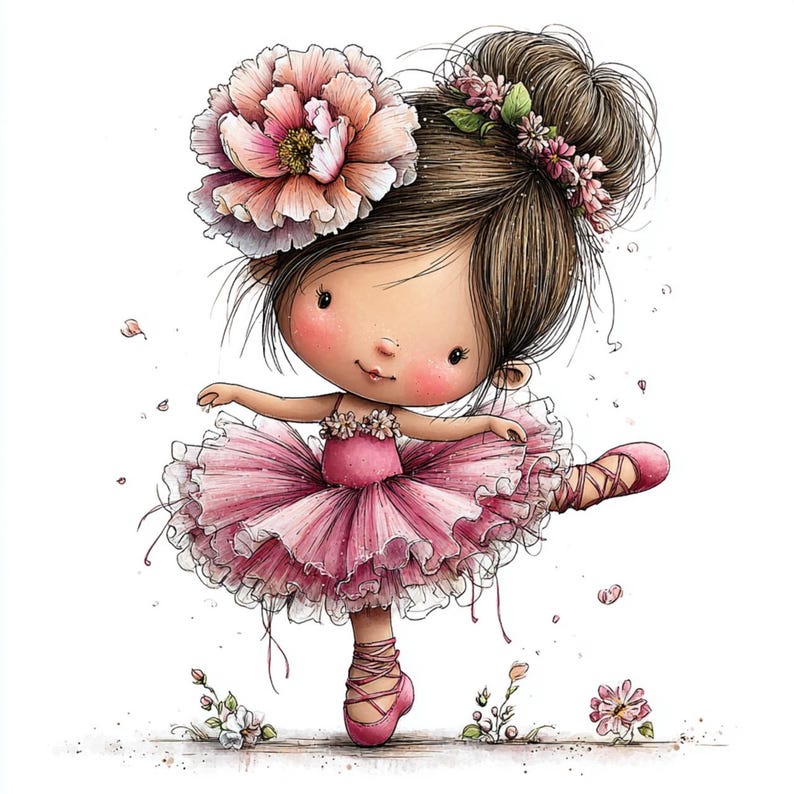 40 JPG Whimsical Pink Ballerina Girl Clipart – Cute Dance Princess PNG ...