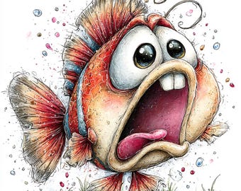 34 JPG Watercolor Quirky Fish Clipart Collection Marine Illustrations for Cards, Crafts Junk Journal Designs JPG Set | Commercial Use