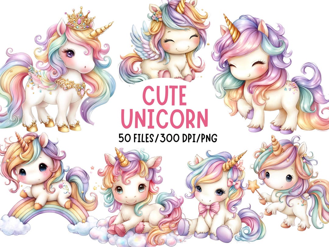 Cute Unicorn Clipart Set – Pastel Baby Unicorn PNG Bundle – Nursery Art ...