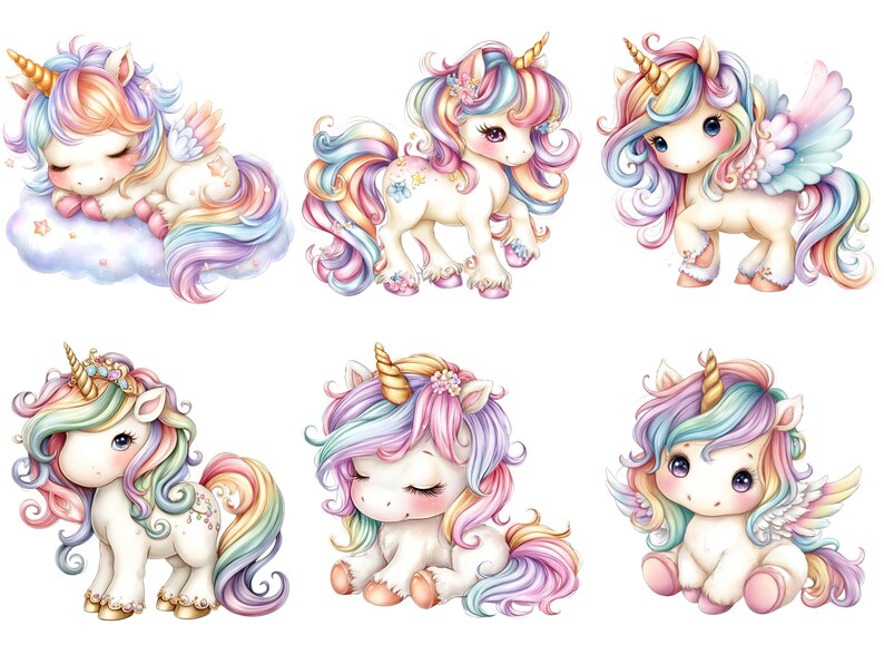 Cute Unicorn Clipart Set – Pastel Baby Unicorn PNG Bundle – Nursery Art ...