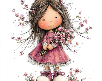 34 JPG Mädchen & Blumen Frühling Clipart | Wunderliche Kinderzimmer-Grafiken, Blumenmädchen-Illustration, digitaler Download von für das Basteln Scrapbooking