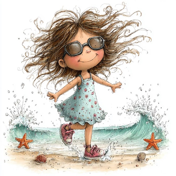 43 JPG Summer Girls Clipart JPG – Watercolor Beach Kids Set – Digital Download for Crafts, Cards & Printables