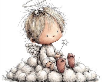 48 JPG Whimsical Baby Angels Clipart: Angelic Graphics (Digital Download)