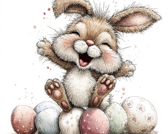 Clipart lapin lunatique de Pâques 31 JPG : graphiques festifs (téléchargement numérique)