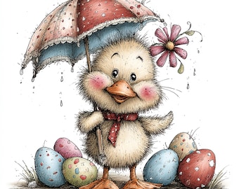 39 JPG Whimsical Easter Animals Clipart – Bunny, Chick & Lamb Quirky– Cute Easter Eggs Animal Crafts, Cards Stickers – Commercial Use