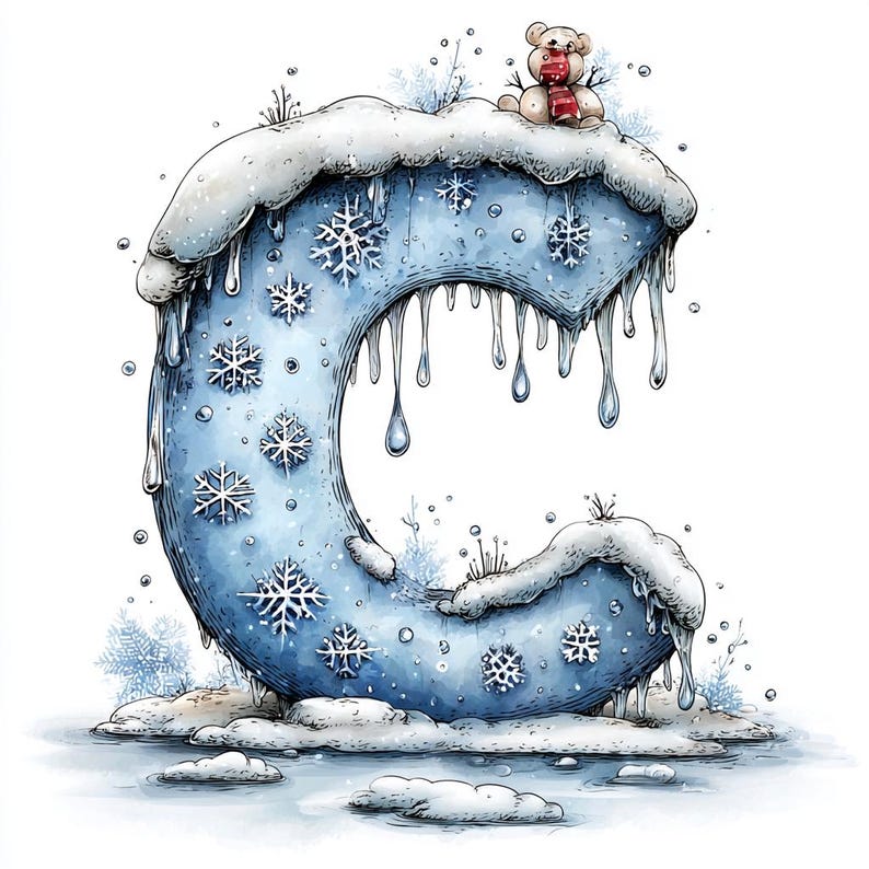Winter Lettering R Whimsical Winter Alphabet Clipart Bundle – Snowy Letter Set JPG ...