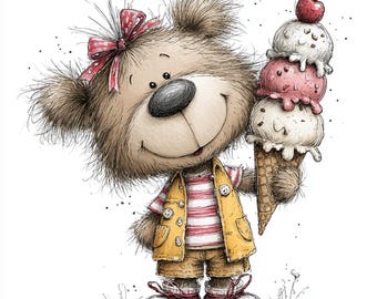 44 JPG Whimsical Summer Woodland Animals Clipart – Cute Forest Animals with Ice Cream and Popsicles JPG