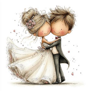 25 JPG Nyckfullt Bröllopspar Clipart Bundle – Brud och brudgum Romantisk JPG Set | Kommersiellt bruk